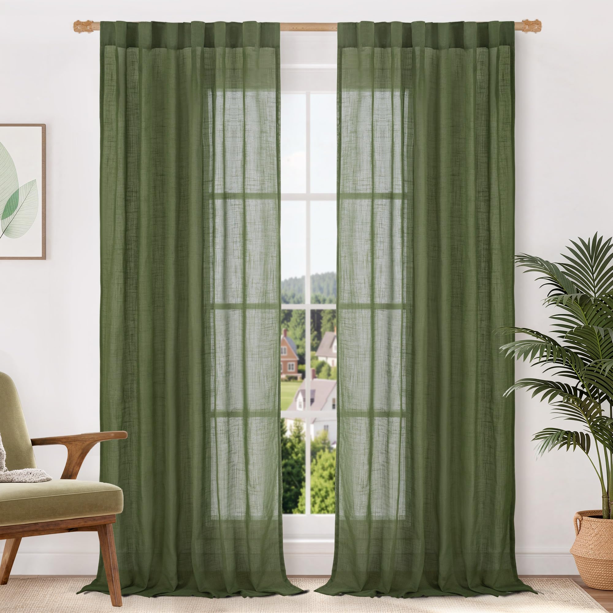 LAMIT Natural Linen Semi Sheer Curtains 84 Inches Long 2 Panels, Living Room Linen Textured Light Filtering Drapes Back Tab and Rod Pocket Neutral Window Panels for Bedroom/Sliding Door, 52 x 84 Inch — view 22