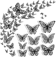 Vista 11 de 36 piezas de decoración de pared de mariposa, 3 estilos, 3 tamaños, mariposa de oro rosa 3D, decoración de boda y fiesta de cumpleaños, decoración