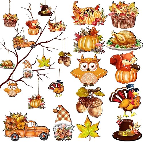 Miniatura 15 de 12 adornos de madera de Navidad, bolas de regalo rojas, decoración de árbol de Navidad, copos de nieve, árboles de Navidad, adornos colgantes con