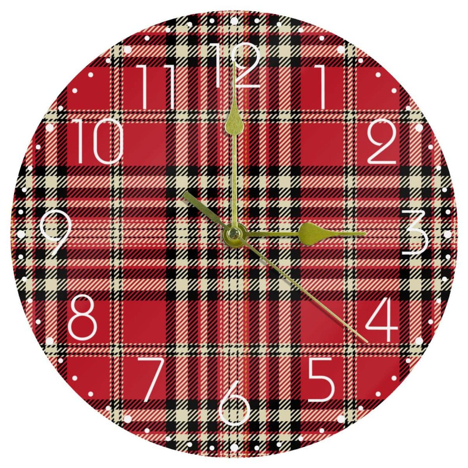 Horloge murale pour salon rouge crème classique à carreaux en acrylique