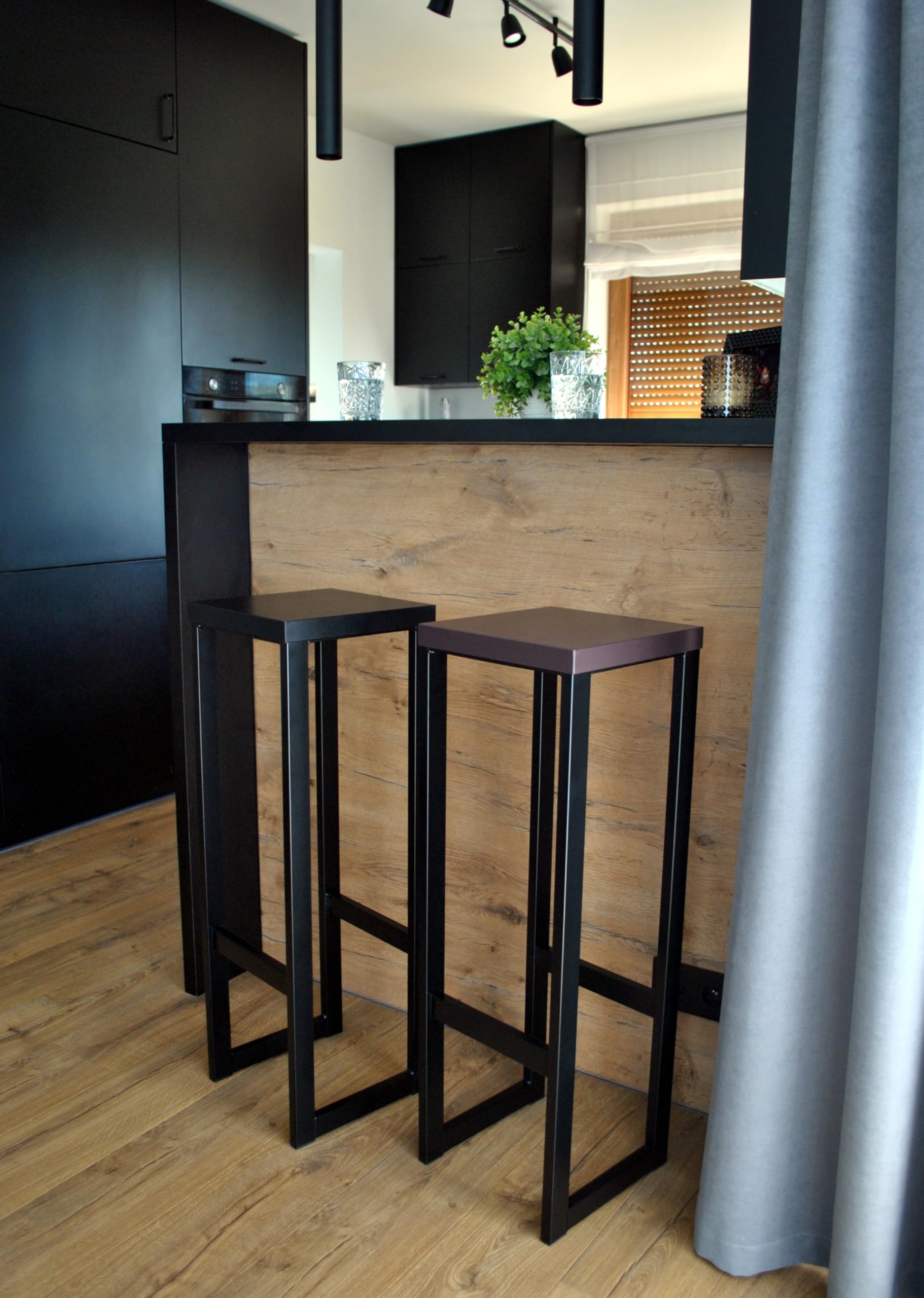 Sgabello in legno LOFT, sgabello da bar in legno, con struttura in metallo, 30 x 30 x 90 cm, sgabello da doccia, moderno, da cucina, da bar, da bancone