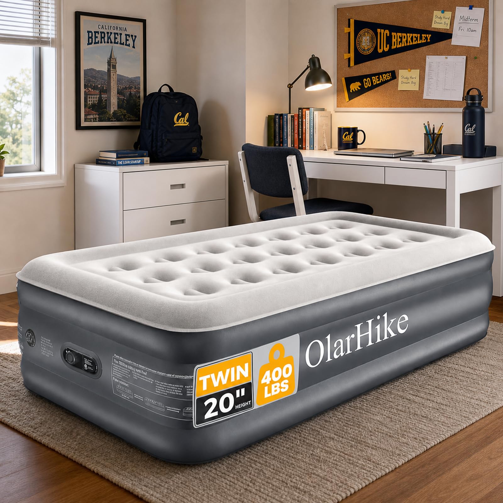 OlarHike 20" H Twin Air Mattress with Built in Pump,Inflatable Bed, 400lb