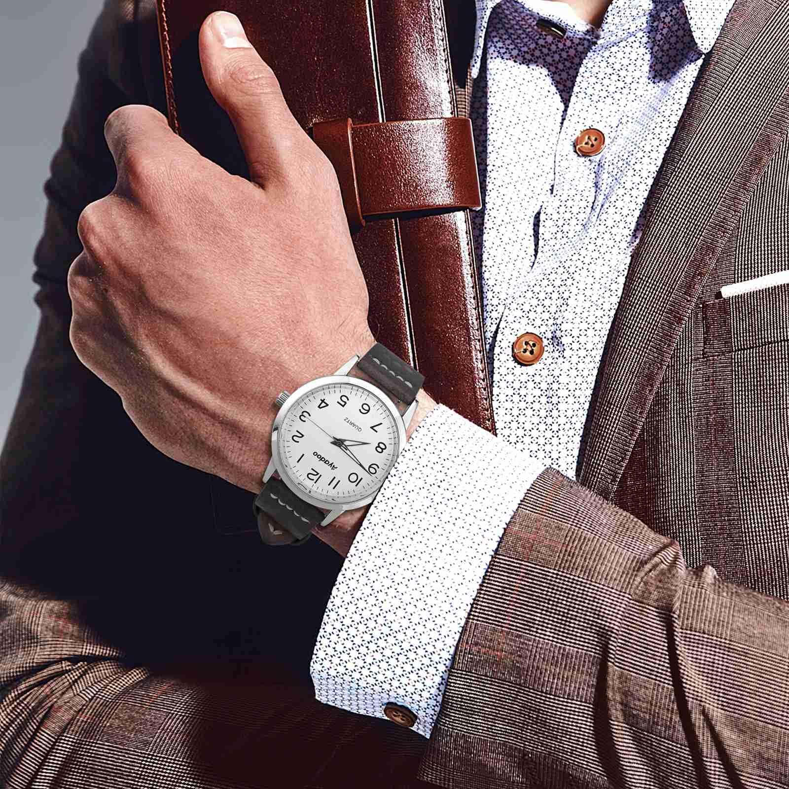 Ayadoo 20mm Italian Leather Watch Band, Vintage Hand Drip Wax Dark Brown Watch Strap with Silver Buckle