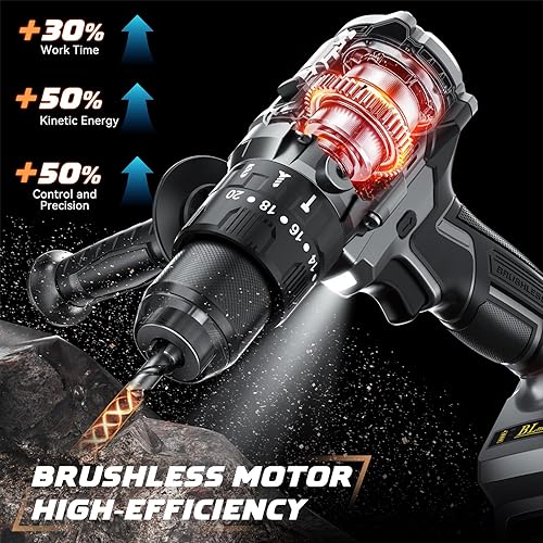 Miniatura 5 de Juego de taladro inalámbrico para batería Dewalt de 20 V máximo, juego de taladro eléctrico de ajuste de par de 20+3, portabrocas sin llave de 12