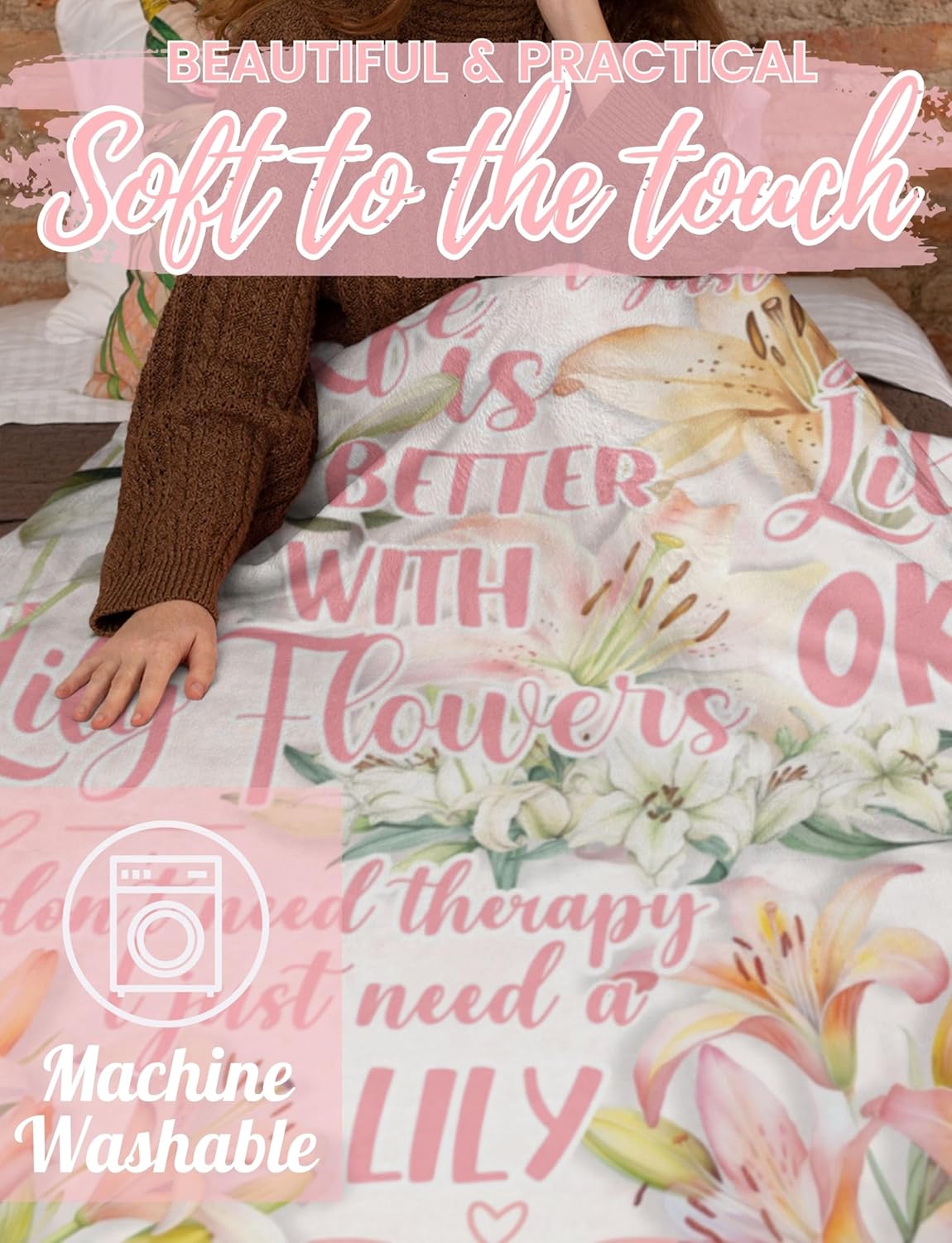 Pink Lily Blanket for Women, Flannel Throws (50"x 65") - Christmas, Birthday Gift for Lily Lovers