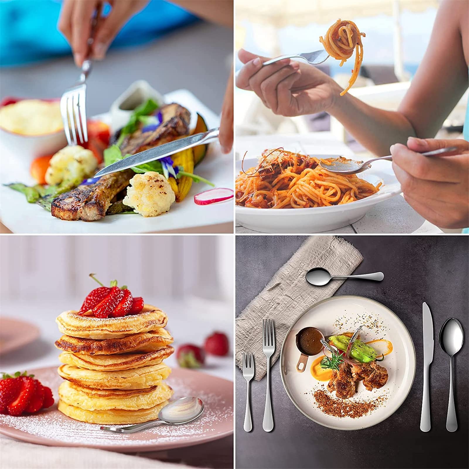 Juego de Cubiertos Acero Inoxidable 24 Piezas,Cubertería de Mesa para 6 Personas, Incluye Cuchillo/Tenedor/Cuchara/Cucharilla, Acabado Pulido Brillante para Cocina, Restaurante, Fiesta