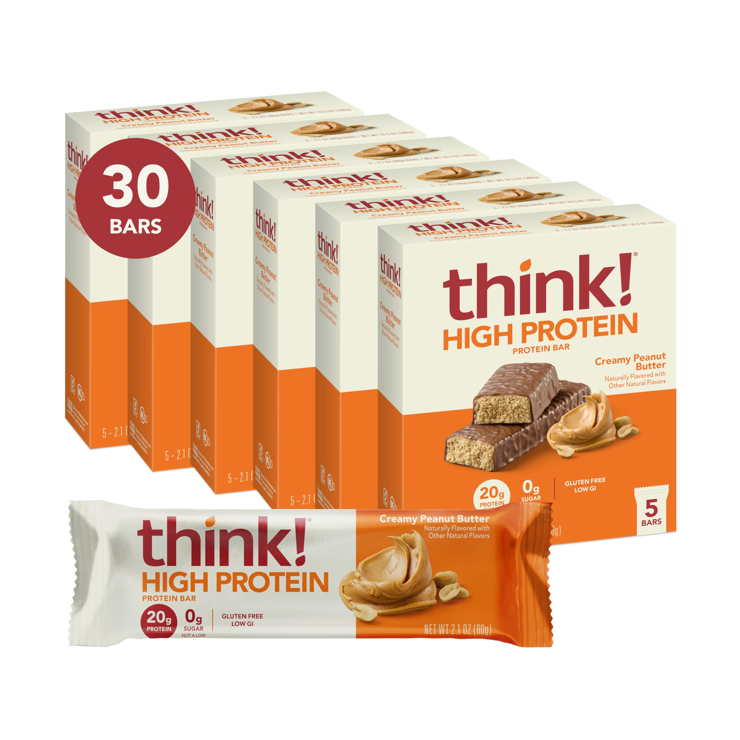 Protein Bars, High Protein Snacks, Gluten Free, Kosher Friendly, Creamy Peanut Butter, Nutrition Bars, 2.1 Oz per Bar, 30 Count (Packaging May Vary)