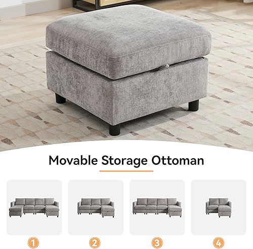 Miniatura 7 de Juego de sofá modular modular de 107 pulgadas en forma de U con almacenamiento para sala de estar, moderno sofá modular de 6 plazas con otomana