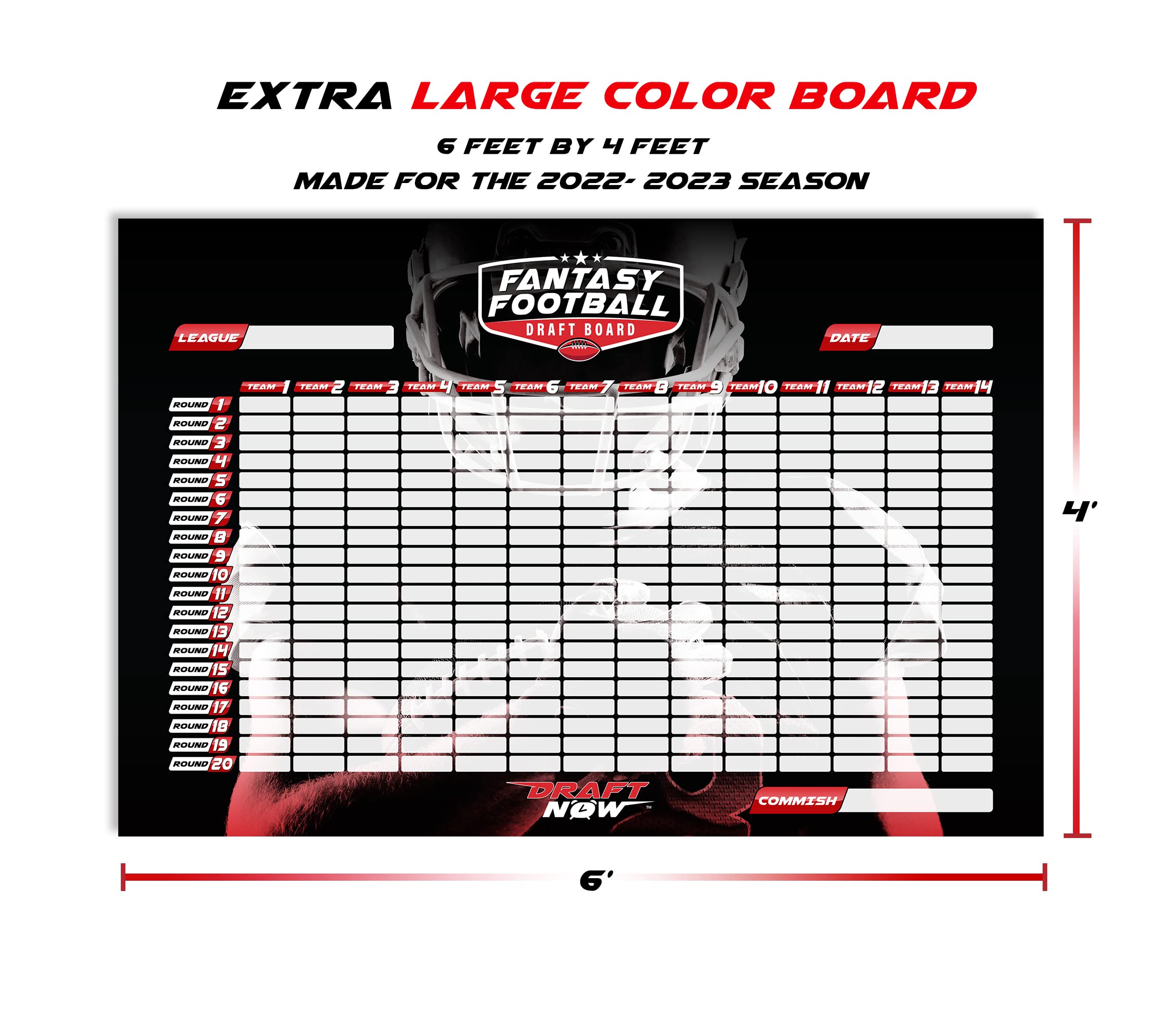 Amazon.com: XL Fantasy Football Draft Board For The 2022-2023 Season Kit,  120 LB Material - 6 Feet x 4 Feet Board - Up to 14 Teams & 500+ Player  Stickers : Sports & Outdoors