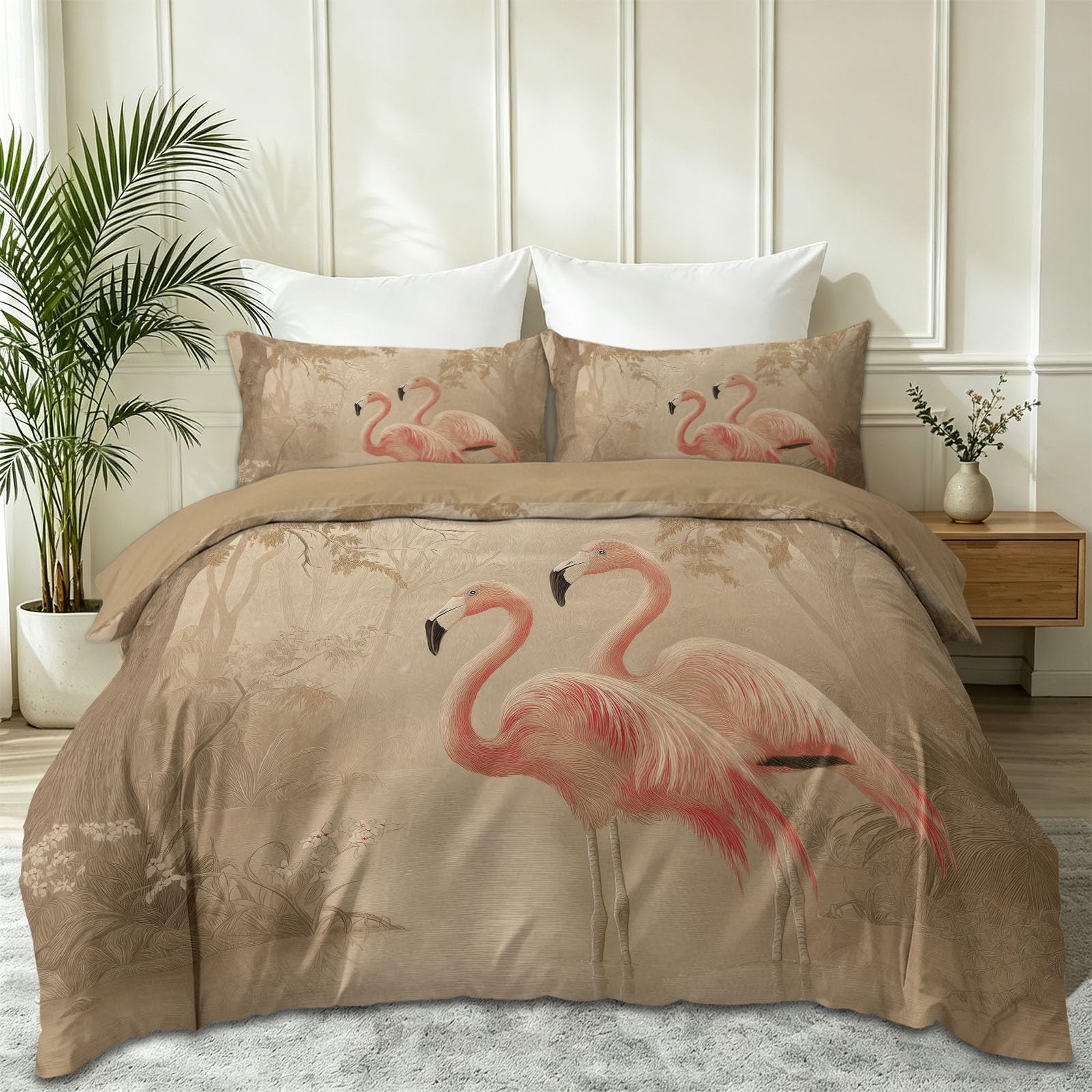 Bettwäsche 220 x 240 cm Winter Flauschig Warme Bettbezug, Morandi Farben Nordischer Stil Bettbezug - Tropisches Tier Rosa Flamingo Weich Bettwäsche Set für Erwachsene Jungen und Mädchen