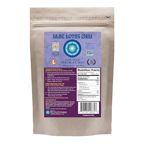 Miniatura 26 de Blue Lotus Chai - Masala Chai de anís estrellado - Hace 530 tazas - Bolsa a granel de 1 libra Masala Chai en polvo con especias orgánicas - Té indio
