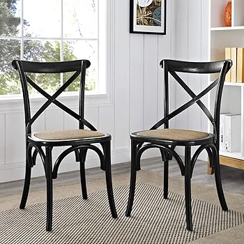 Amazon Com Modway Gear Rustic Modern Farmhouse Elm Wood Rattan Two Dining Chairs In Black Chairs