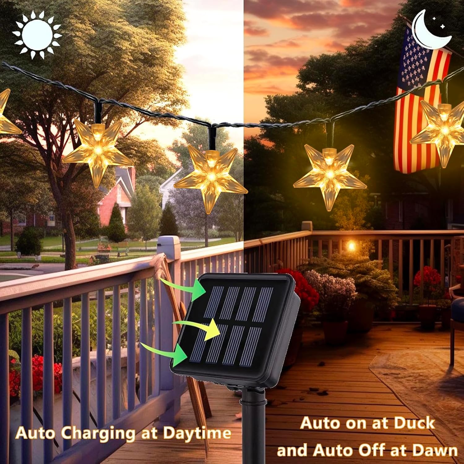 Solar Star Lights Outdoor - 50 LED Solar String Lights Outdoor Waterproof, 30.68ft Solar Powered Star String Lights, Warm White Twinkle Fairy Lights for Garden Fence Yard Decorations, 8 Modes