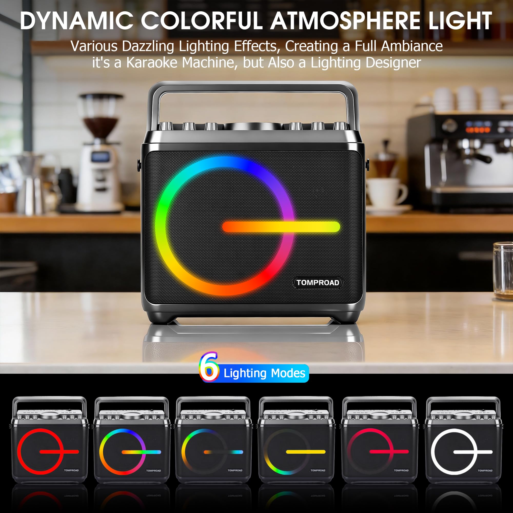 Macchina per karaoke, altoparlante Bluetooth con 2 microfoni wireless, sistema PA portatile per adulti e bambini con luci LED, regolazione dei bassi/acuti, scheda TF/USB, REC per feste a casa(nero)