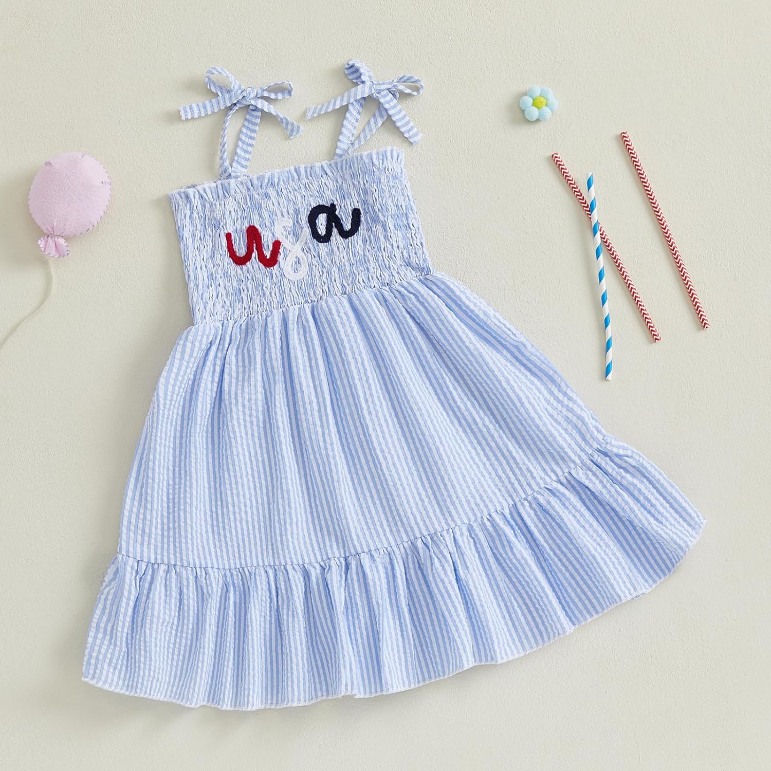 4th of July Toddler Baby Girl Outfit USA Dress Bowknot Halter Fouth of July Dresses Girls 4th of July Clothes - Image 2