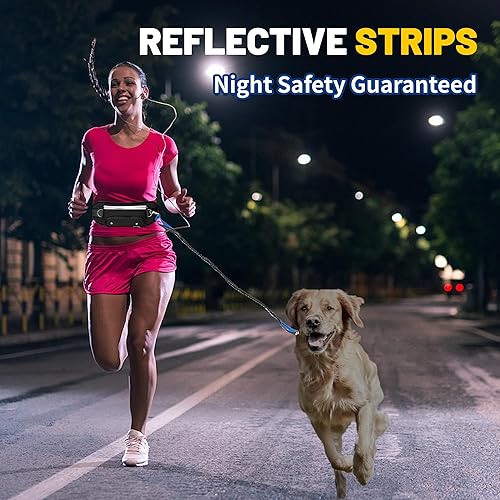 Miniatura 5 de Correa de perro manos libres con bolsa, correa ajustable para correr con soporte para botella de agua, asas acolchadas dobles y elástico retráctil