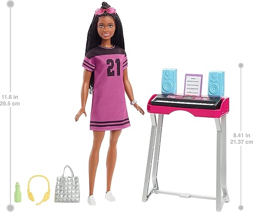 Miniatura 2 de Barbie: Big City, Big Dreams Brooklyn" Roberts Doll (11.5 pulgadas, morena con trenzas) y juego de estudio de música con teclado y accesorios,