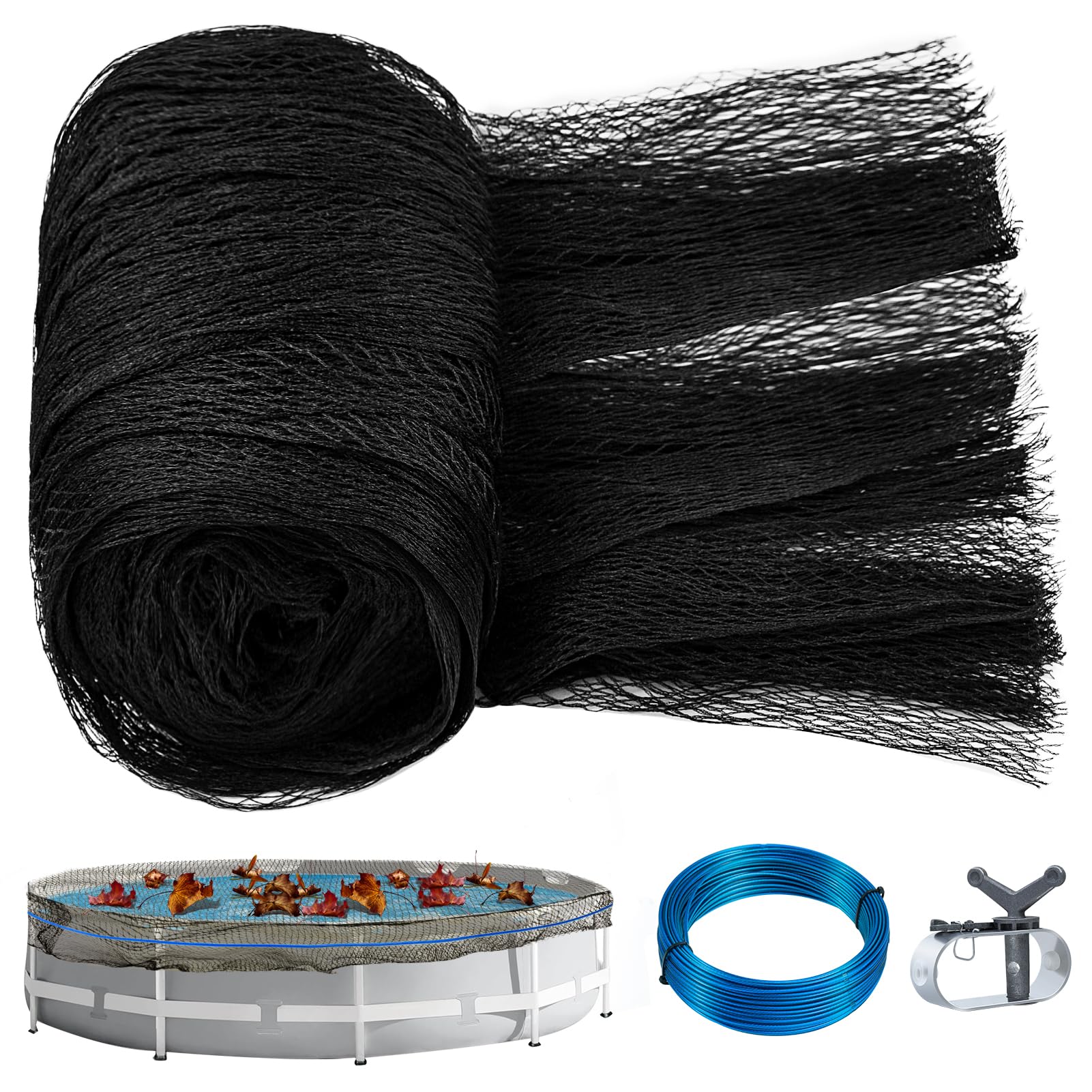 24 Feet Round Leaf Net Pool Cover Mesh Swimming Pool Covers with Rope & Winch Mesh Winter Pool Cover Pool Safety Net Cover for Above Ground Pool Keeps Leaves Out