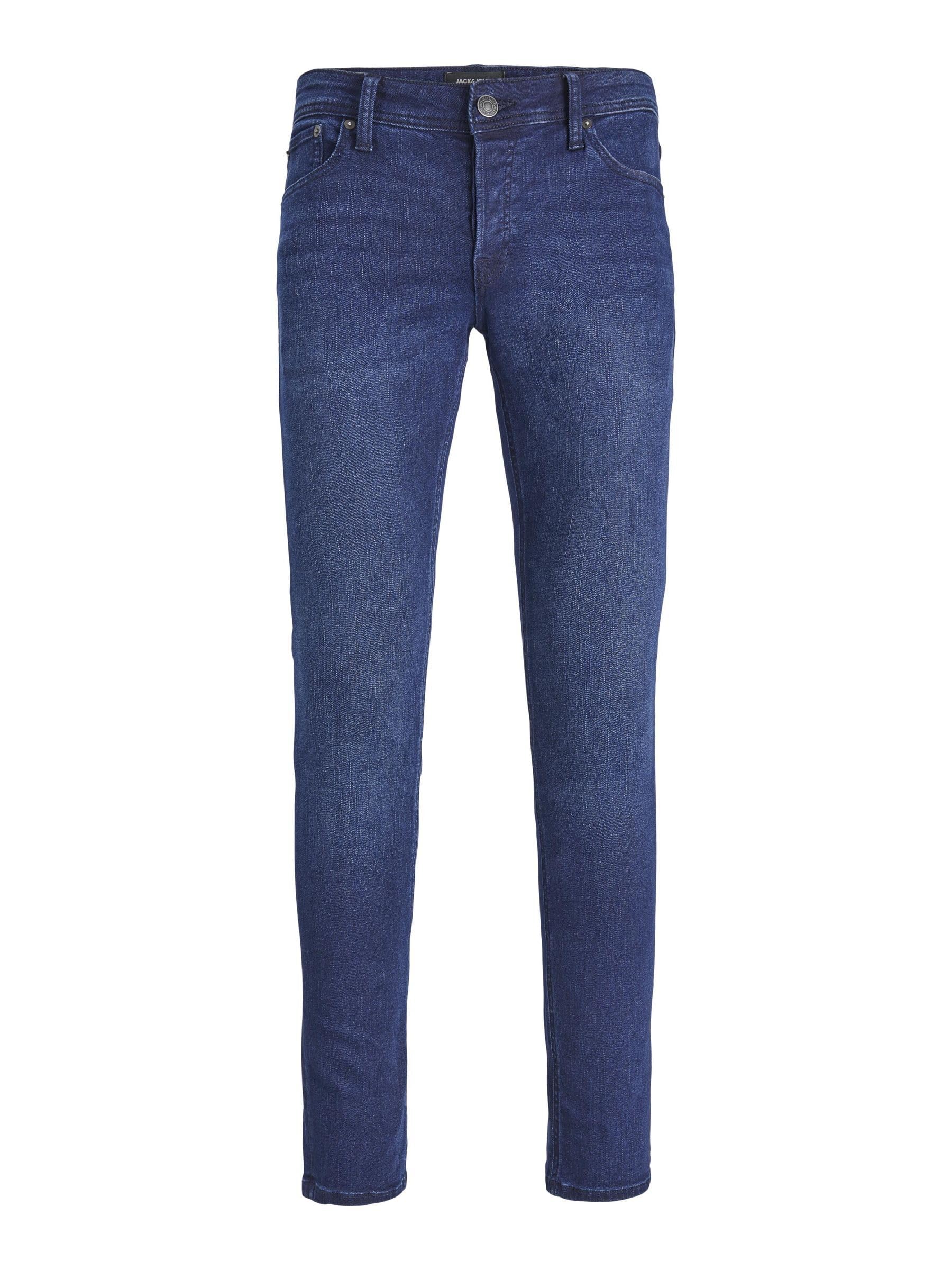 JACK & JONES Men's Slim Fit Blue Jeans Low Rise Button Fastening Denim Pants for Men, Blue Denim, 34W / 34L