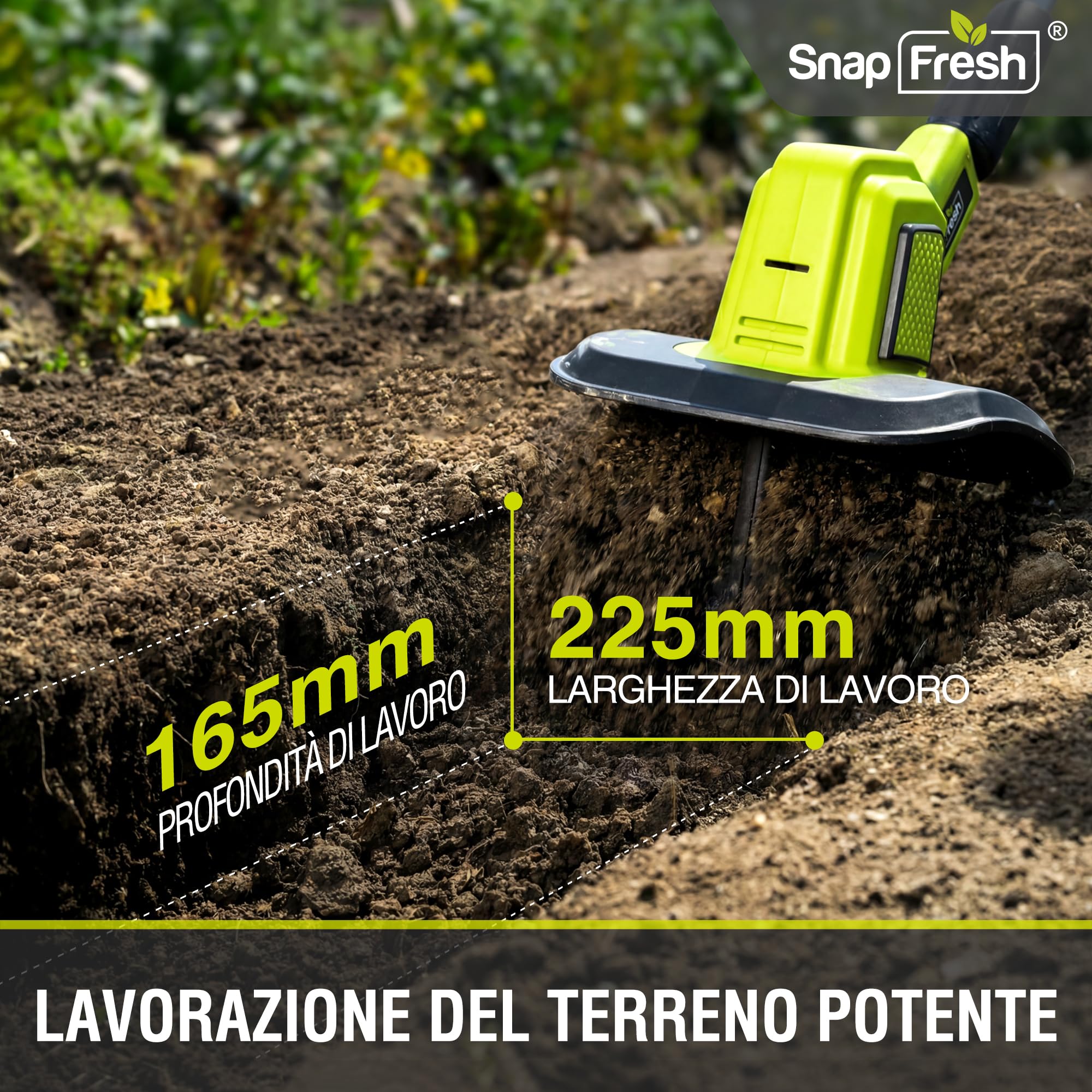 SnapFresh Motozappa a Batteria Senza Fili 20V, Coltivatore da Giardino a 3 Velocità con Batteria da 4,0 Ah, Motozappa Elettrica da 300 RPM per Prato/Giardinaggio/Lavorazione del Terreno