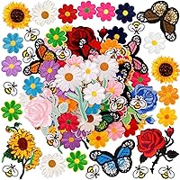 RETON 72PCS Embroidered Iron-On Patches: Butterfly, Bee, Flower, Rose, Daisy Set for Clothes, Jackets, Jeans, Backpacks DIY