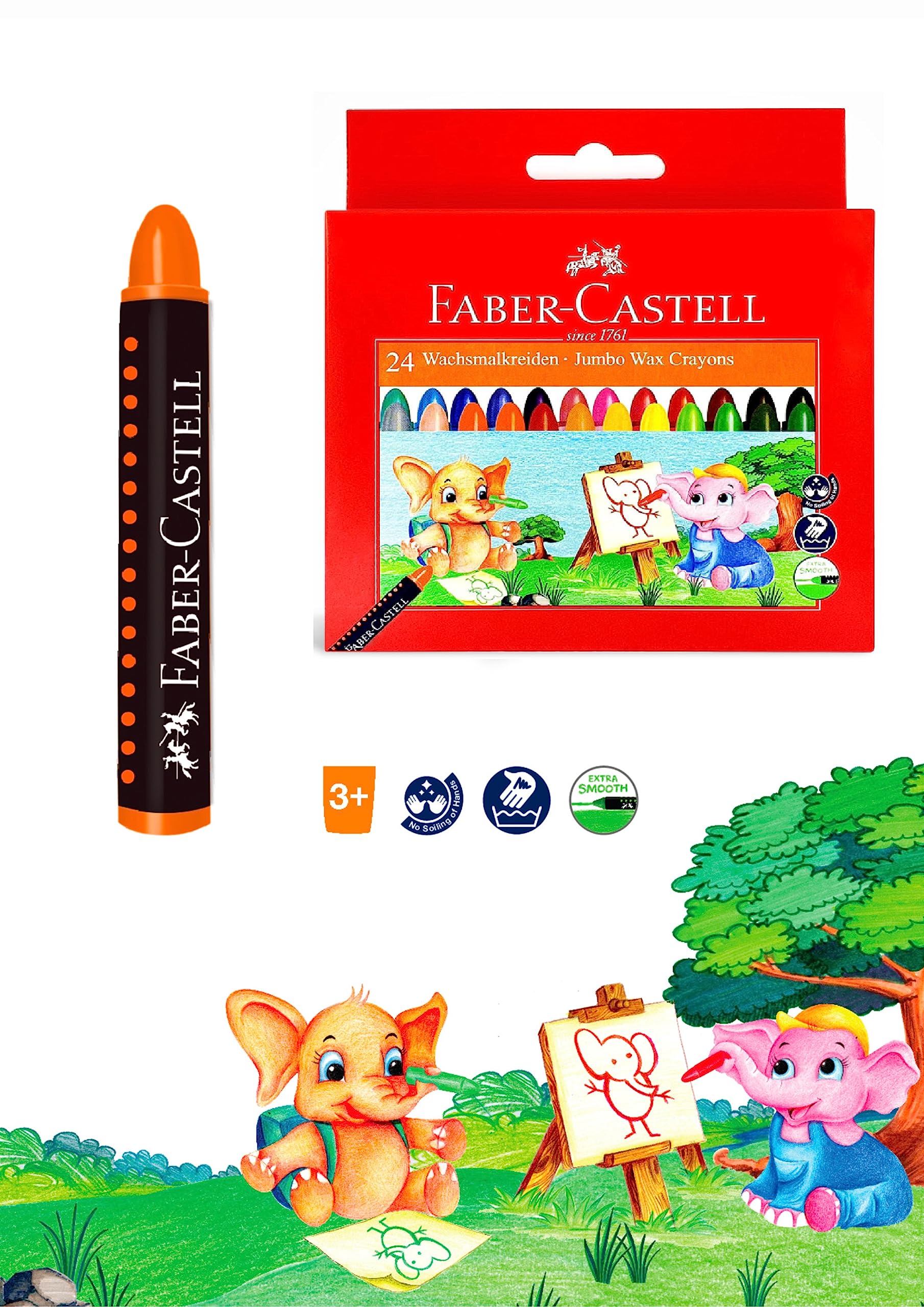 Faber-Castell 90Mm Jumbo Wax Crayons (Pack of 24), Multicolor 2