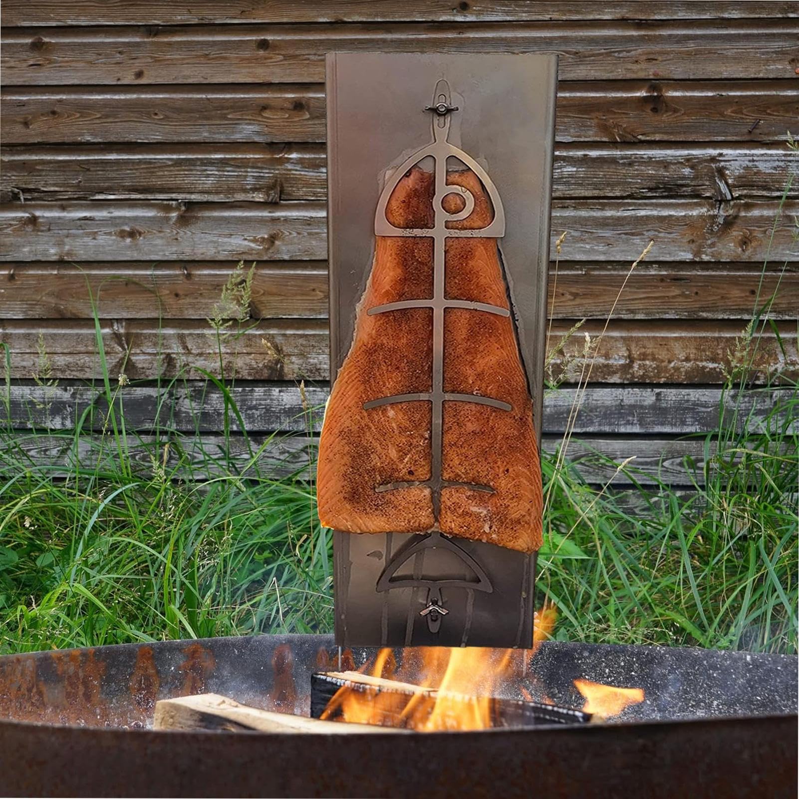 Uchwyt do łososia na ogniu bezpieczna gładka deska do akcesoria BBQ | Płaski ruszt na grillowanego łososia i ryb Naczynia kuchenne Deska Grillowa BBQ Piknik Wędkowanie