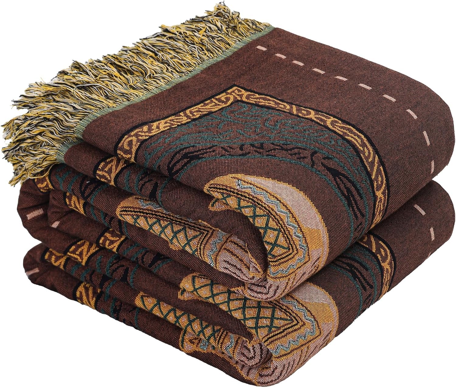 HOORDRY oho Throw Blanket for Bed with Tassels,100% Cotton Ultra Soft Cozy Large Blanket Elephant Farmhouse Decor Bed Jacquard Bedspread,All Season Rustic Throw for Sofa Couch Chair-Brown,150x200CM