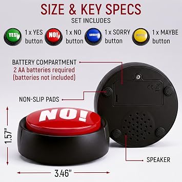 Granatan Yes No Maybe Sorry Sound Buttons, Set of 4 Talking Answer Buzzers