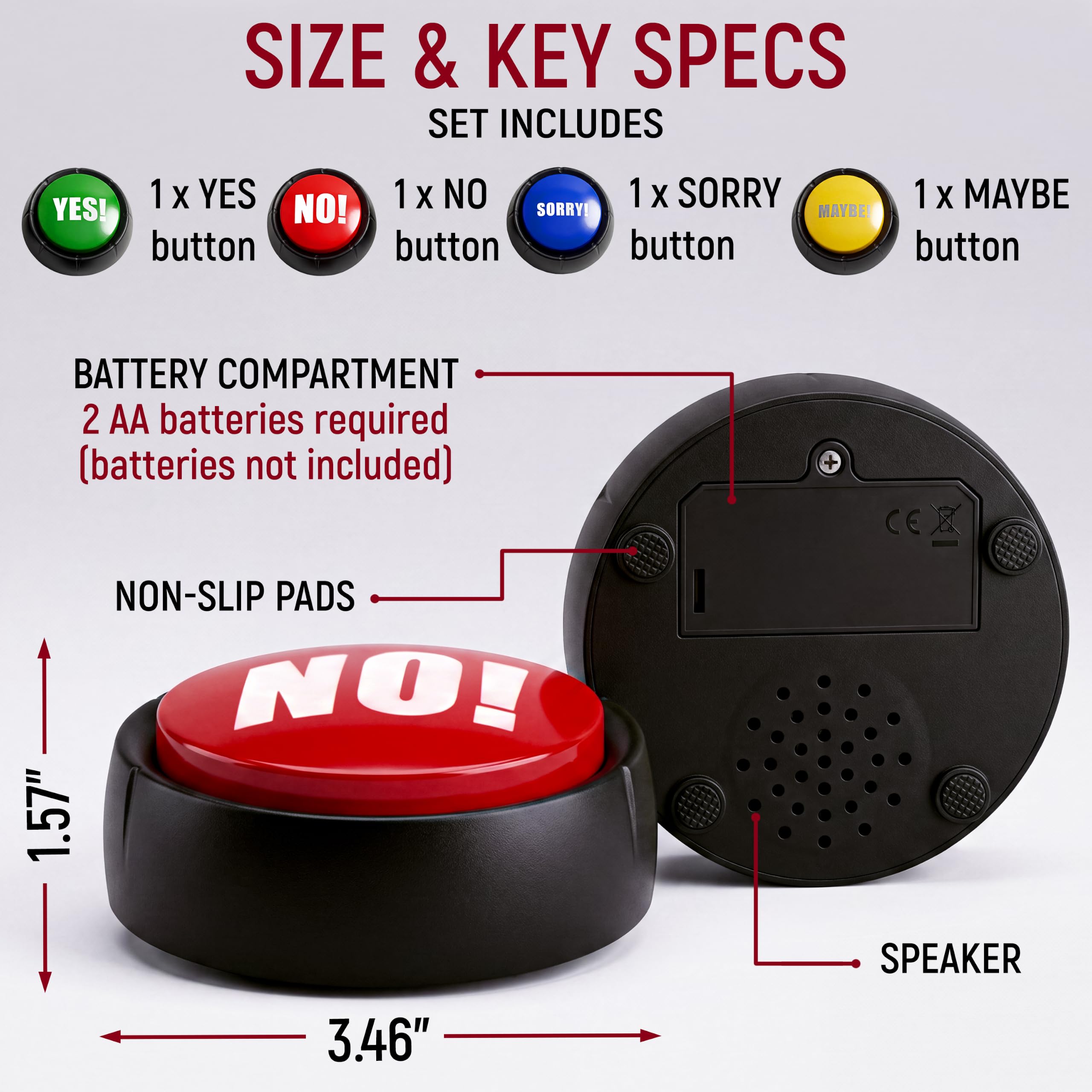 Yes No Button & Maybe Sorry Button, Juego de 4 zumbadores de Respuesta para Programa de Juegos, botón de Sonido, Regalos de Broma