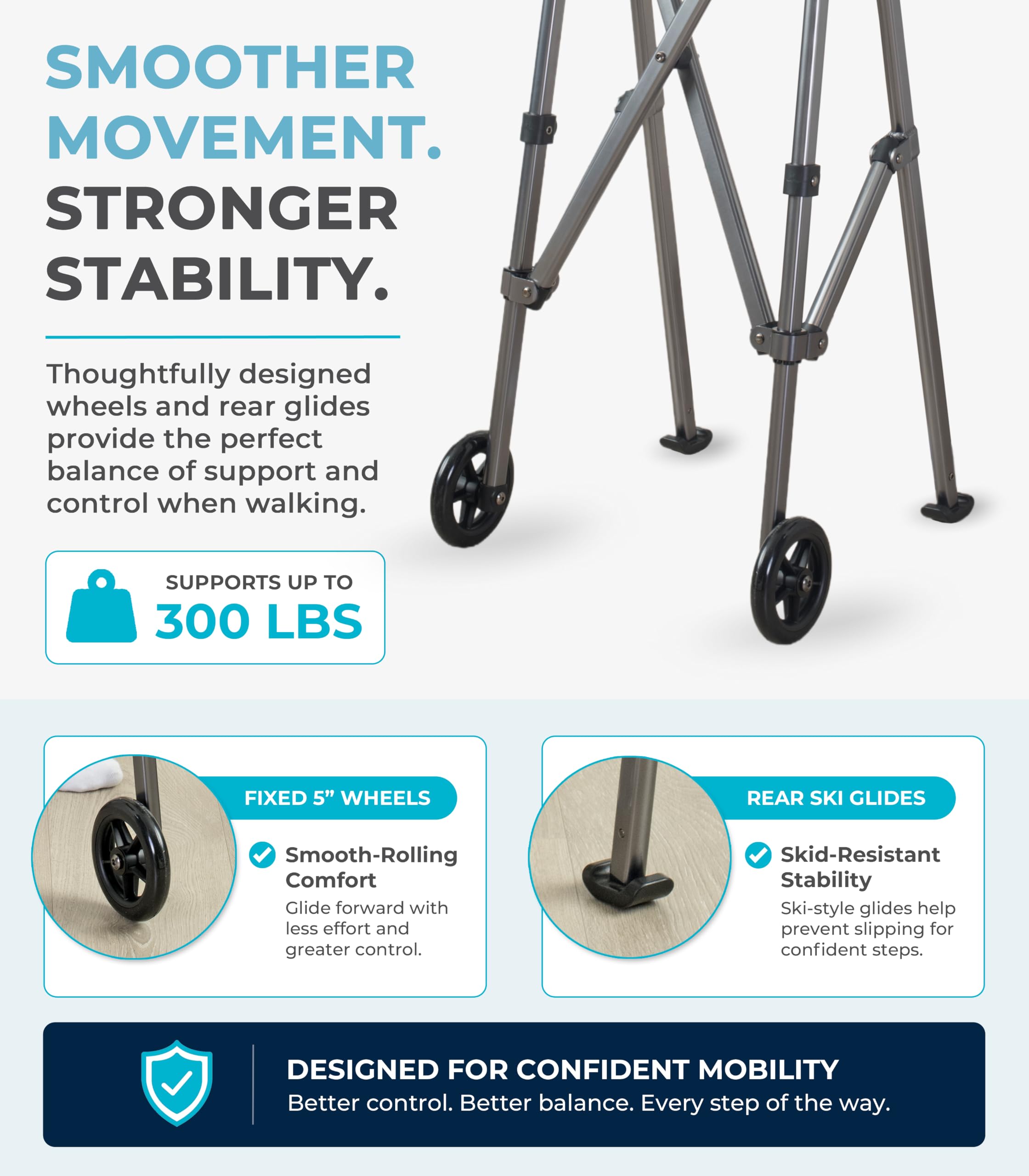 Stander Wonder Walker with 5-inch Wheels, Lightweight Folding Walker for Adults, Seniors, and Elderly, Collapsible Travel Walker, Ski Glides for Mobility Support, Compact, Black Walnut — Amazon image 6