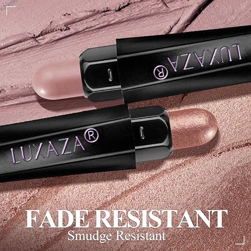 Miniatura 3 de LUXAZA Sombra de ojos en barra de 3 piezas, lápiz de sombra de ojos neutros brillante y mate, lápiz con base de sombra de ojos y spray fijador, kit