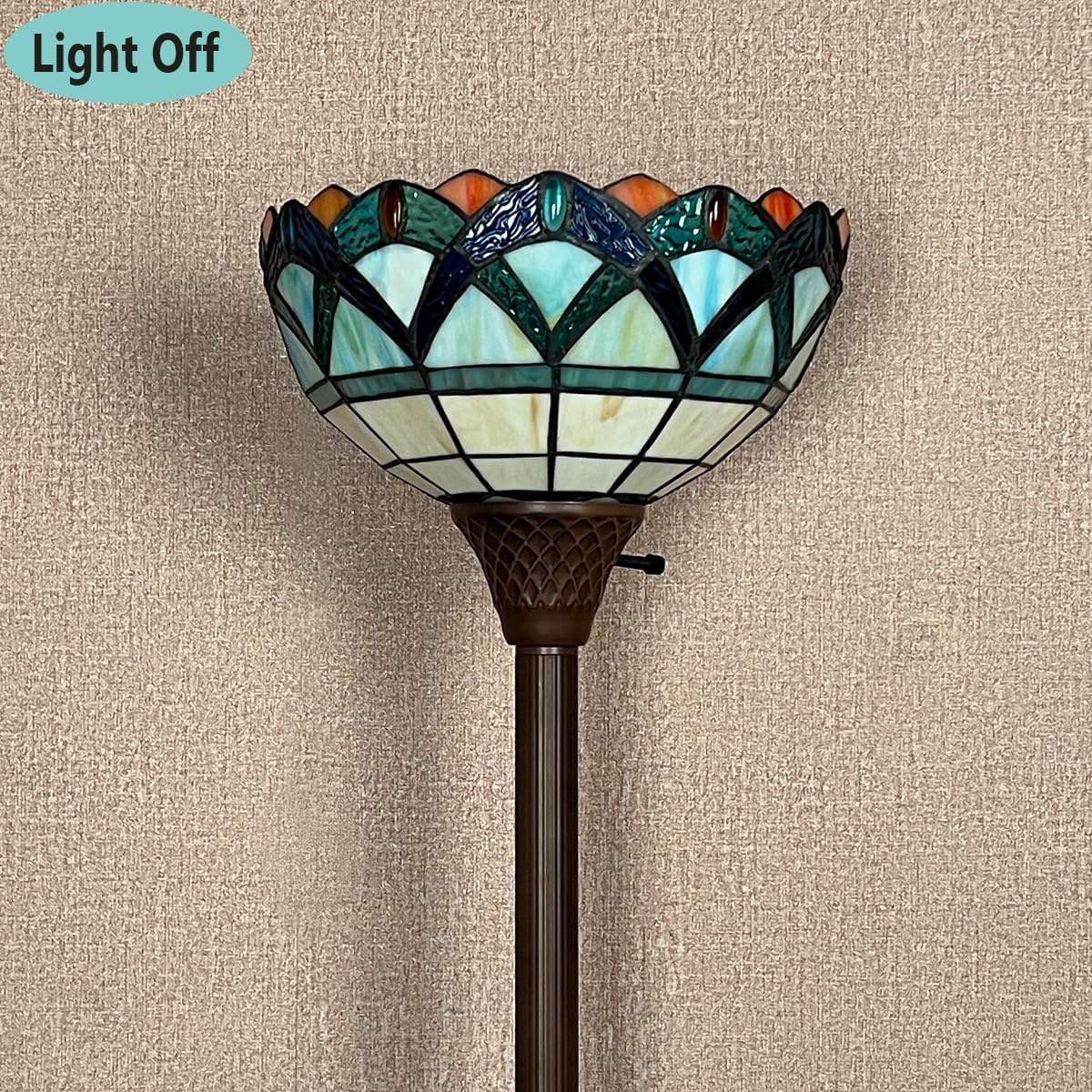 Tiffany Torchiere Floor Lamp,Stained Glass Lamp Shade,Vintage Antique Style Tall Standing Corner Light for Bedroom Living Room