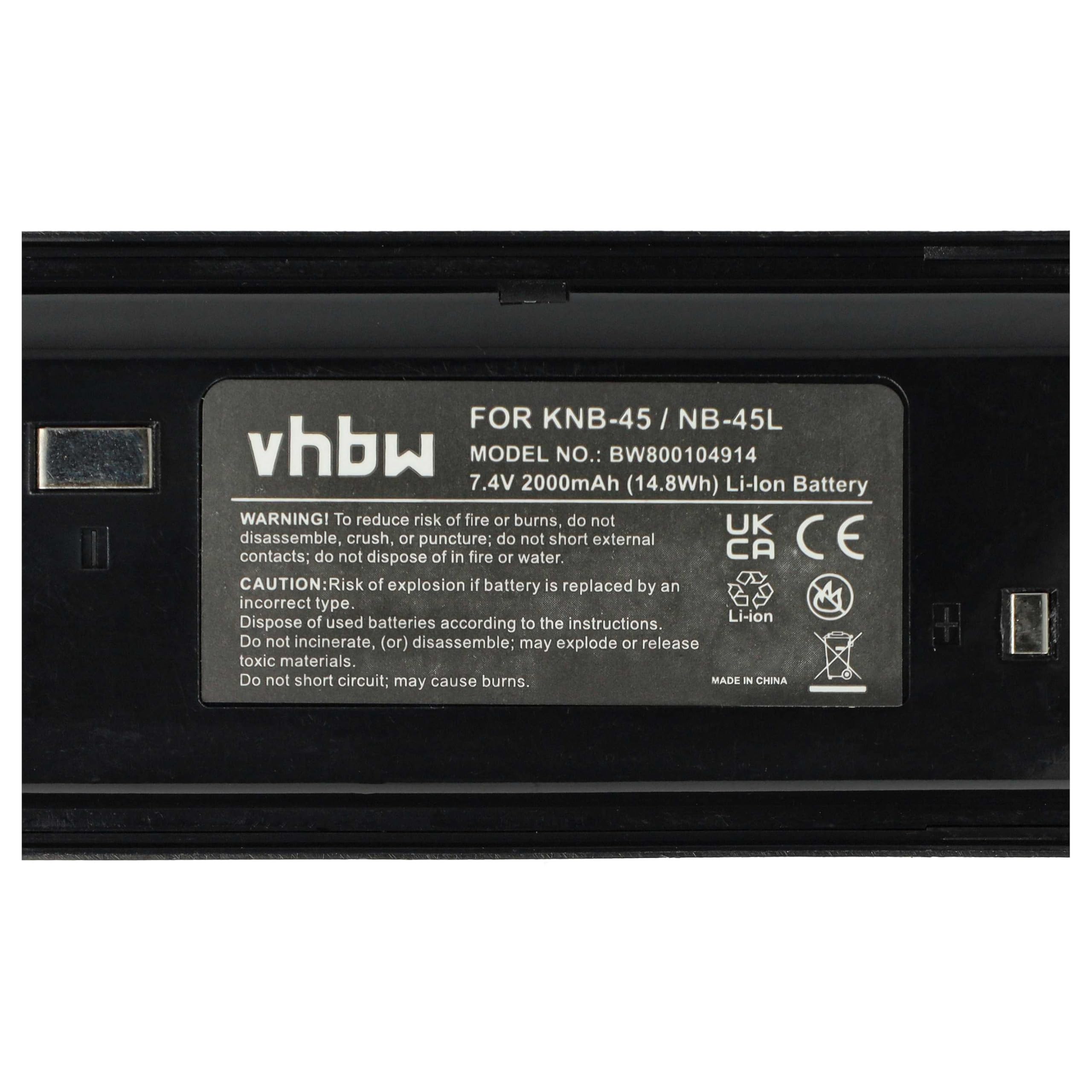 vhbw 2X Batterie Remplacement pour Kenwood KNB-45, KNB-45L, KNB-45Li pour Radio Talkie-walkie (2000mAh, 7,4V, Li-ION)