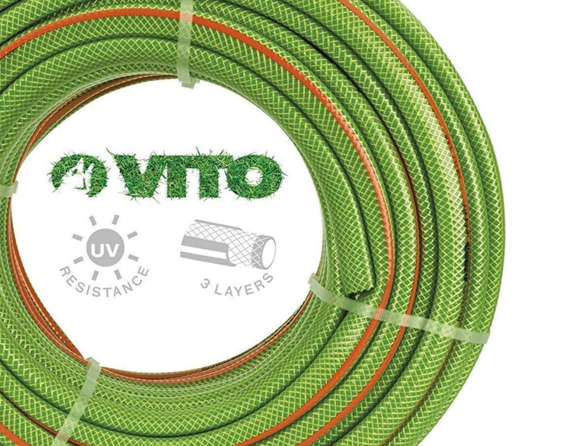 VITO Garden Gartenschlauch 25 mm (1 Zoll) 50 m | 20 bar | Wasserschlauch | flexibel und UV beständig | aus robustem, geflochtenem PVC | schadstofffrei | Farbe: grün (25mm (1") 50m)