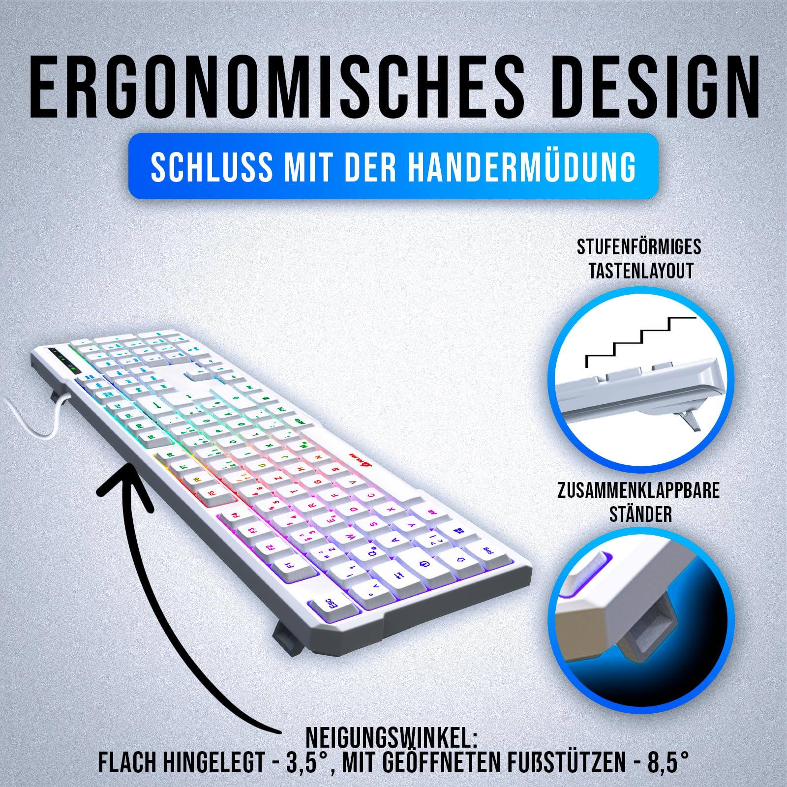 Klim Chroma - Teclado Gaming QWERTZ Alemán - USB - Duradero, Ergonómico, Resistente al Agua, Teclas Silenciosas + RGB para PC, Mac, Xbox 1, PS4