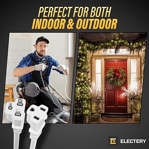 Miniatura 7 de ELECTERY Cable de extensión blanco de 6 pies cable resistente para uso en exteriores e interiores calibre 16 alto voltaje enchufe de toma de tierra