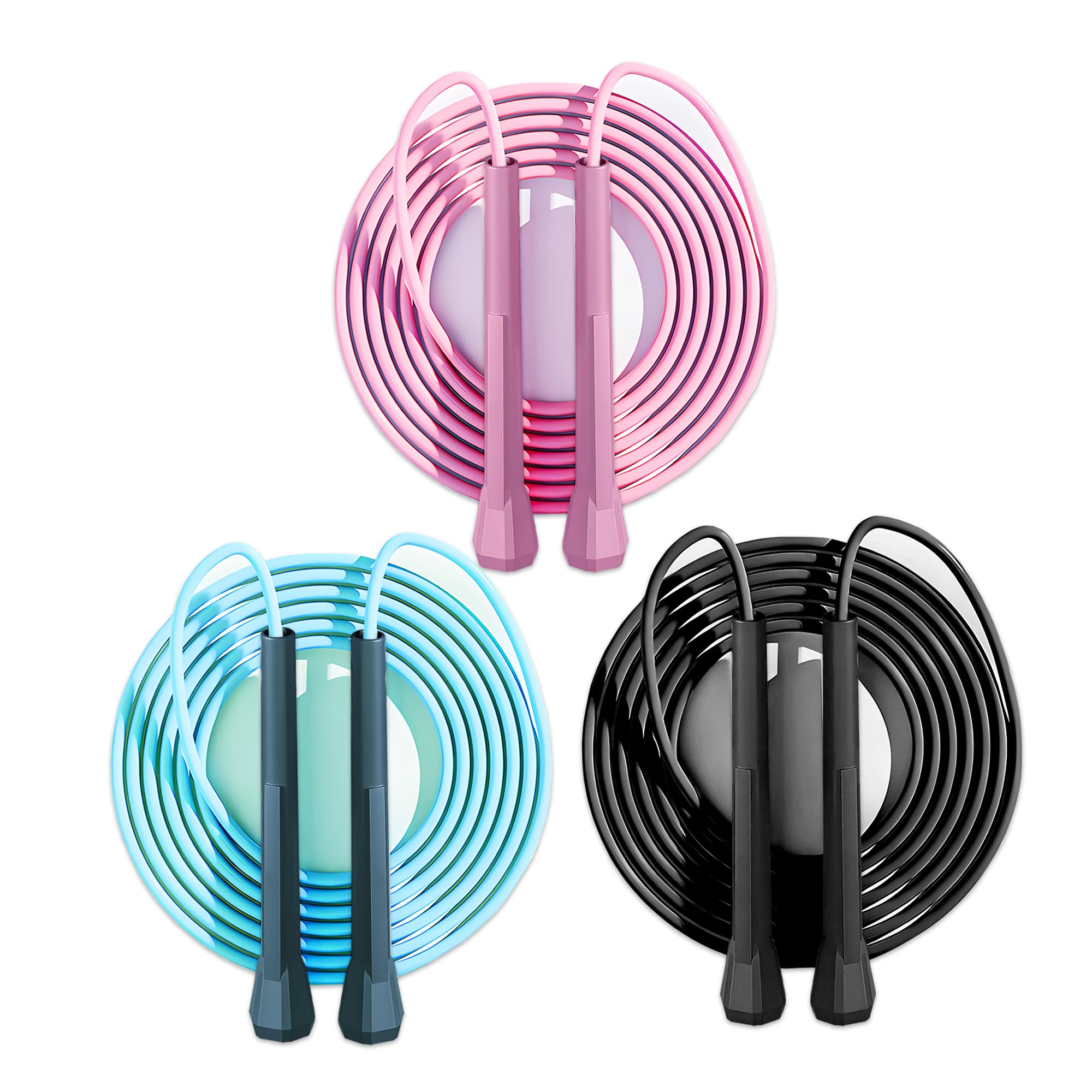 GSMIEY Jump Rope - for Fitness Training, Weight Loss, Cardio, and Crossfit Workouts - Lightweight PVC Skipping Rope for Home Gym & Agility (3PC)