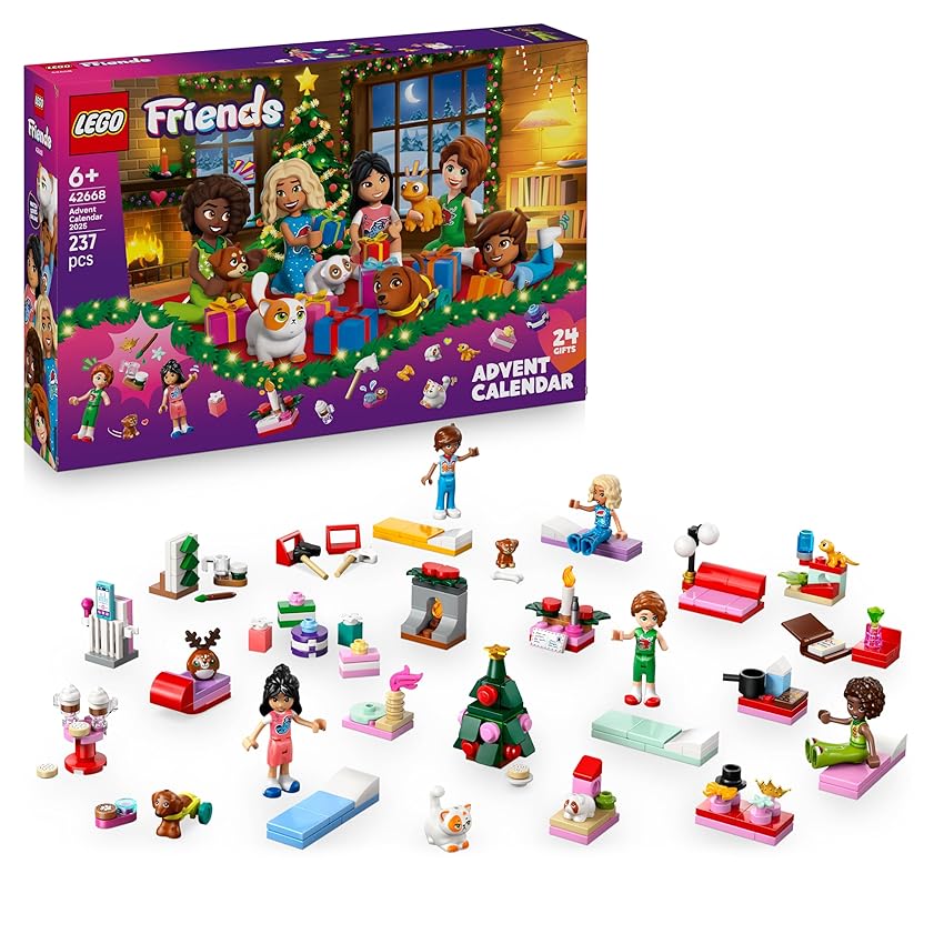 LEGO Friends Calendario dell'Avvento 2025 per Bambine da 6 Anni - Giocattoli per il Conto alla Rovescia di Natale con 24 Sorprese, tra cui 5 Mini Bamboline, 5 Animali Domestici e Accessori - 42668