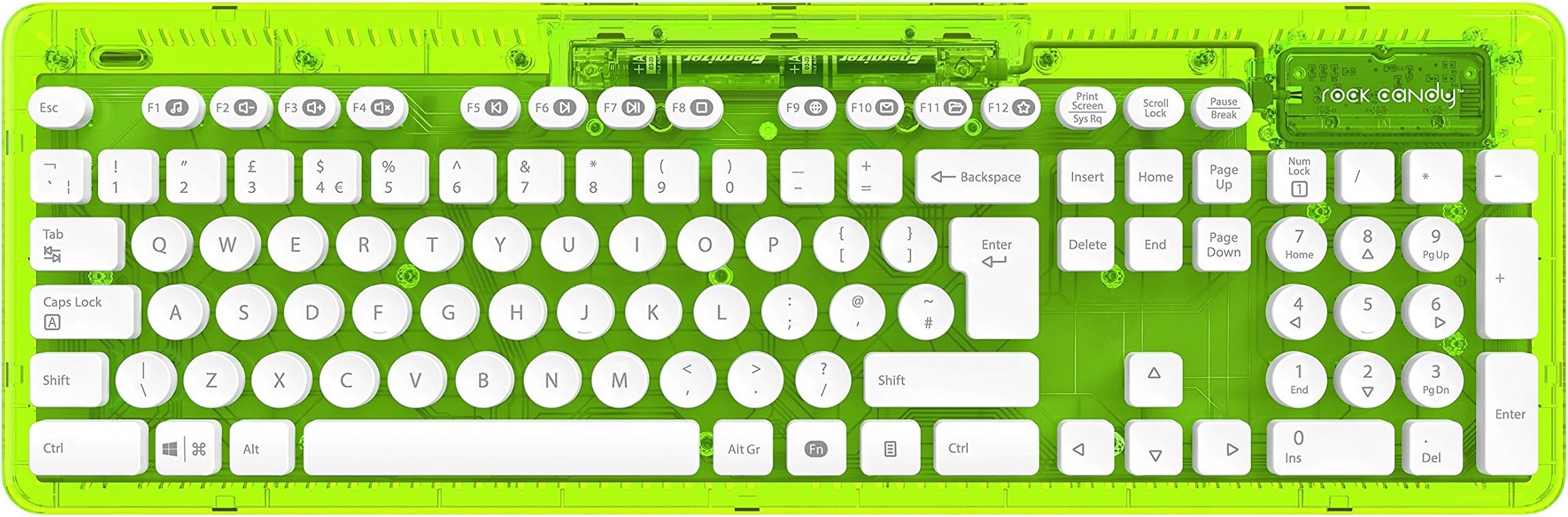 PDP Rock Candy Wireless Keyboard - La La Lime, 2.4GHz, USB, Water Resistant, QWERTY UK