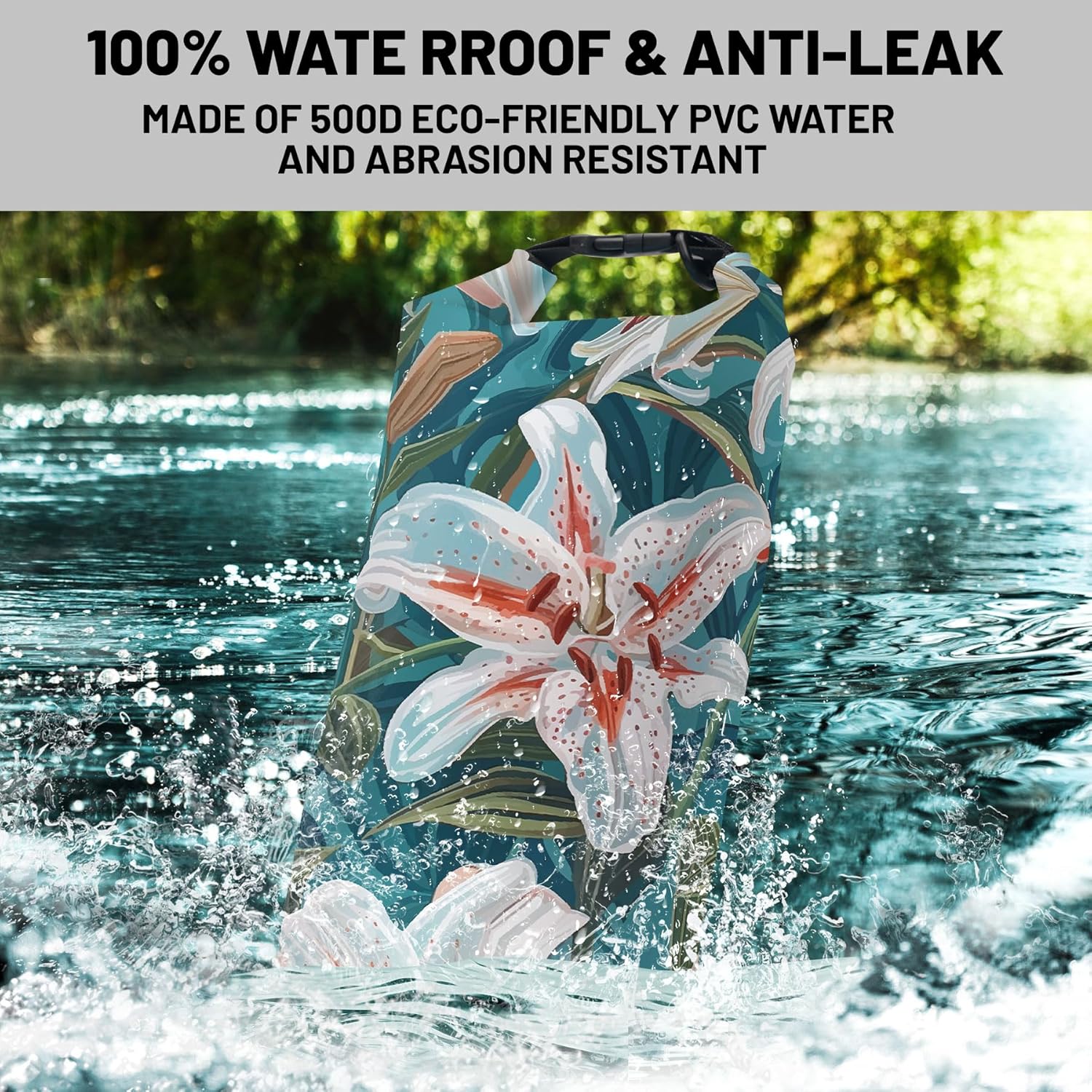 Waterproof Dry Bag,Roll Top Flowers Lily Waterproof Backpack 5L/10L/20L Floating and Lightweight Bags for Kayaking, Boating, Fishing, Swimming and Camping with Waterproof Phone Case