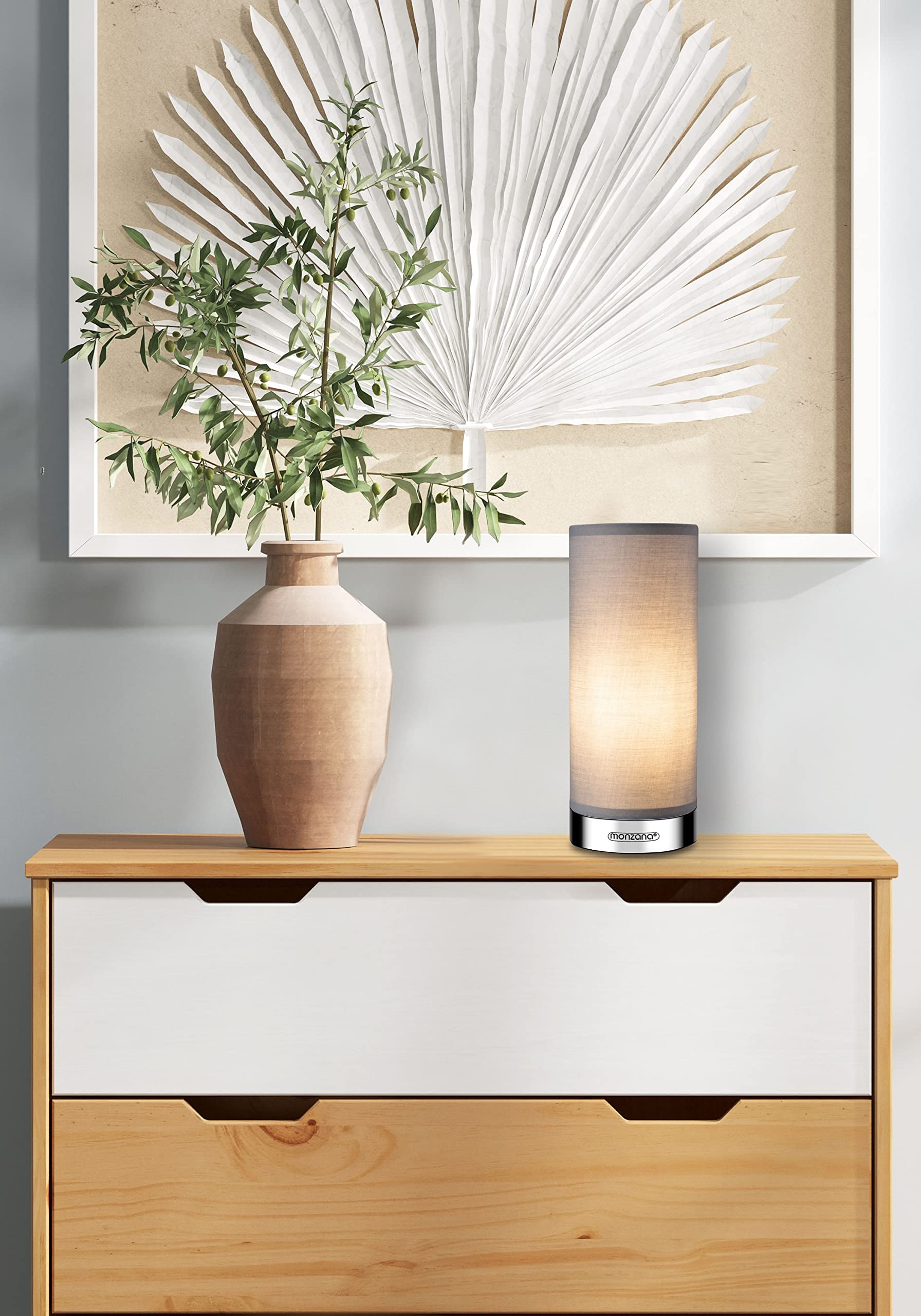 Monzana 2x Lámparas de Mesita de Noche LED Táctil Dormitorio Escritorio E14 Atenuable Níquel Satinado Gris
