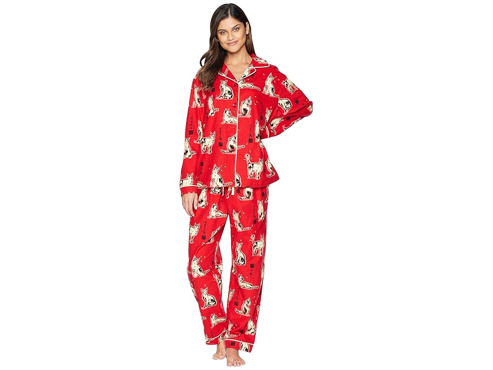 

The Cat's Pajamas Haiku Kitty Flannel Pajama Set (Red) Women's Pajama Sets