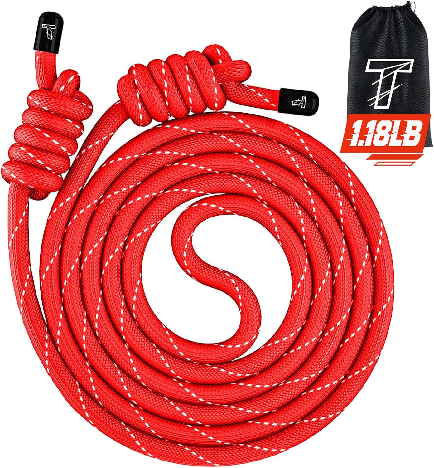 Flow Rope Exercise Jump Rope For Fitness, Working Out, Flow with 9 Ft Adjustable Double Woven Workout Rope For Men, Women, Beginners' Training – Indoor & Outdoor Cardio (Red+reflective tape, 9ft) — image 1