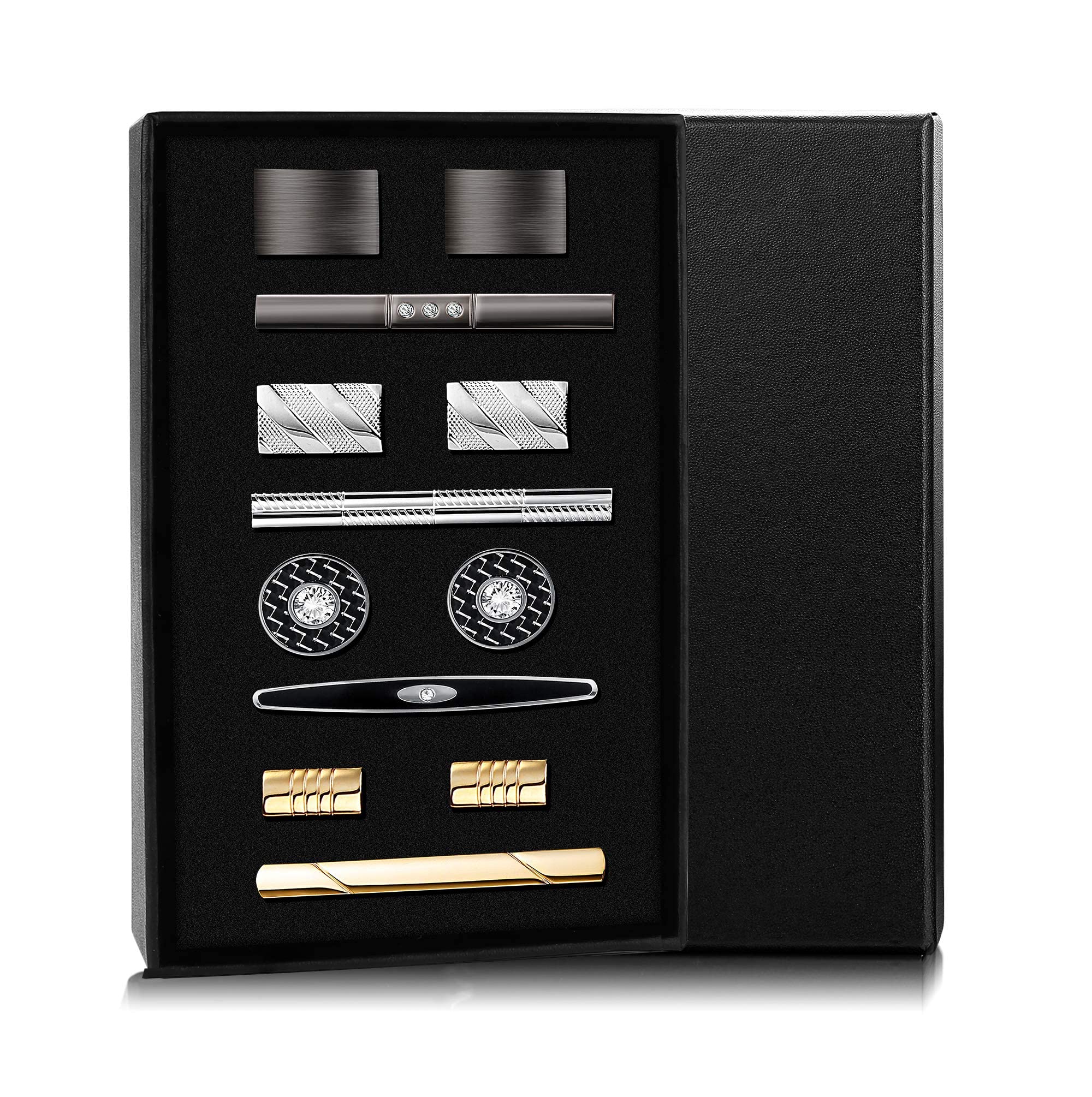 JeweBella 10/12 Pièces Pince à Cravate Bouton de Manchette Homme Classique Cravate Bar Clips Set Affaires Mariage Cravate Ensemble Boîte Cadeau
