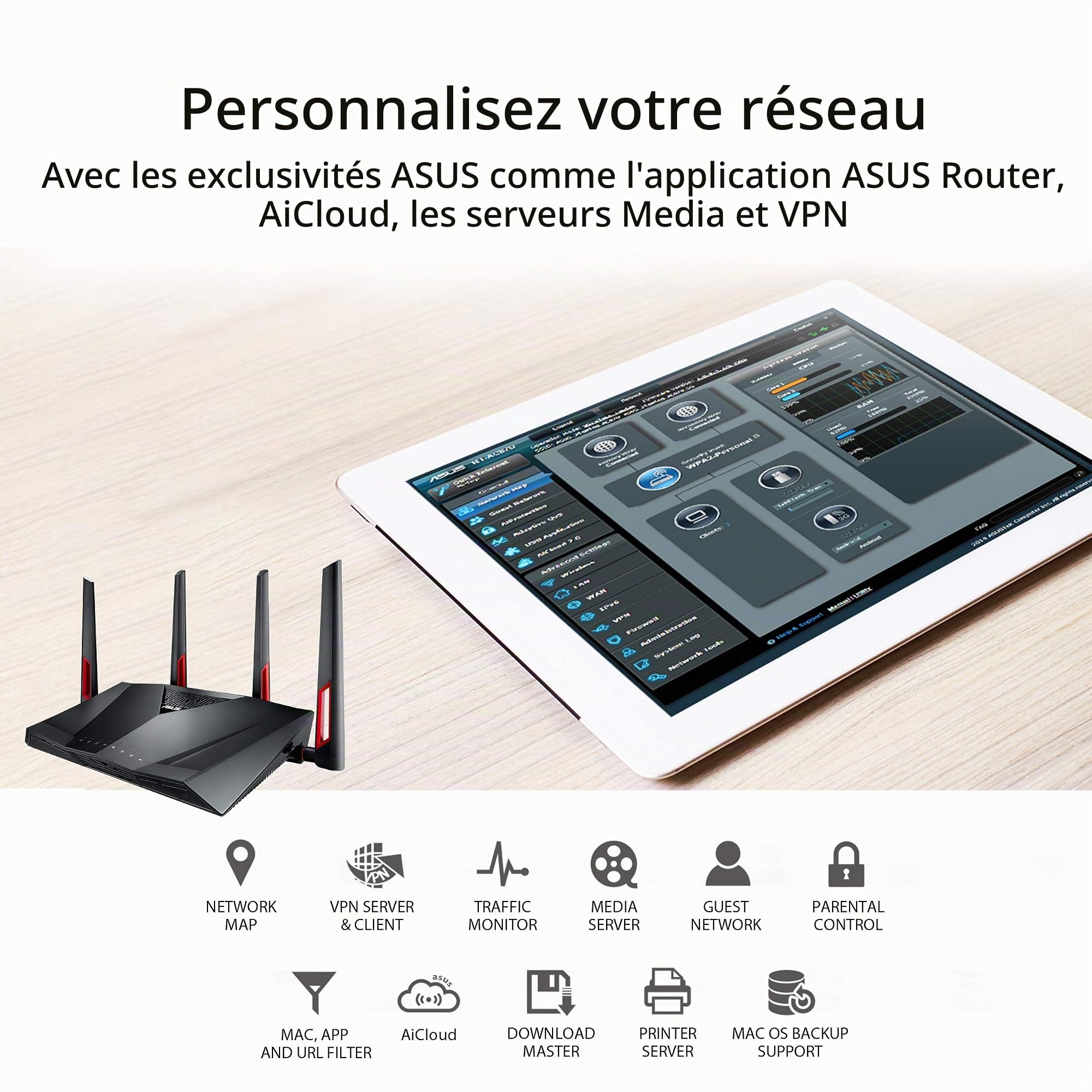 ASUS RT-AC88U - Routeur gaming Gigabit double bande Wi-Fi-AC3100 avec MU-MIMO, AiProtection par TrendMicro pour sécuriser votre réseau, technologie AiMesh et l'accélérateur de jeux WTFast