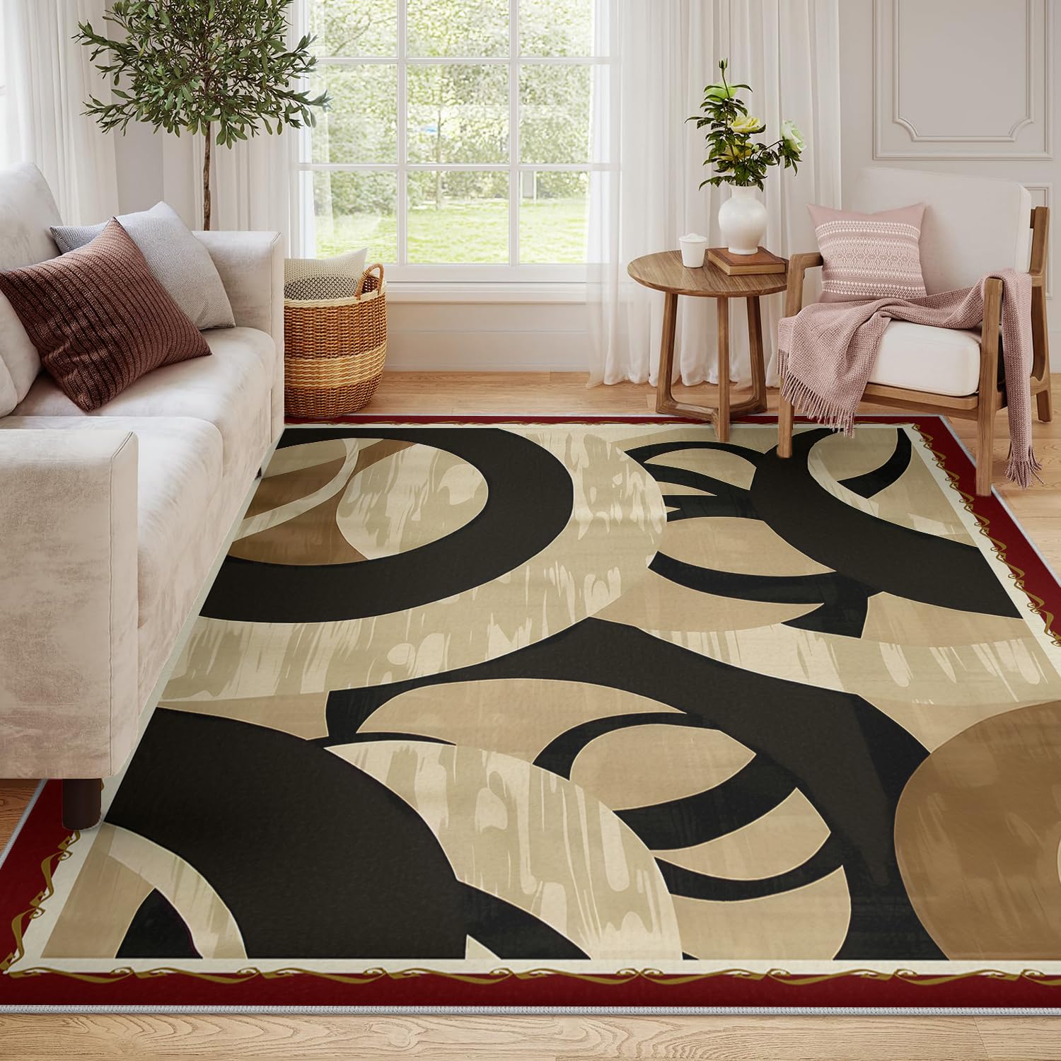 Tapis aux lignes géométriques 180x270cm tapis fin lavable et antidérapant bureau