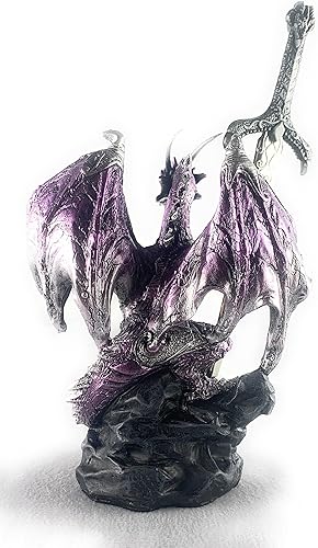 Miniatura 2 de Ain't It Nice Estatua de dragón con espada de dragón medieval y bola de cristal, figura coleccionable de dragón de fantasía, decoración medieval de