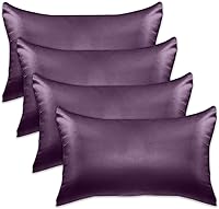 Vista 48 de Elegant Comfort Juego de 4 fundas de almohada de satén de viscosa refrescante con cierre de cremallera oculto, suave como la seda para el cuidado