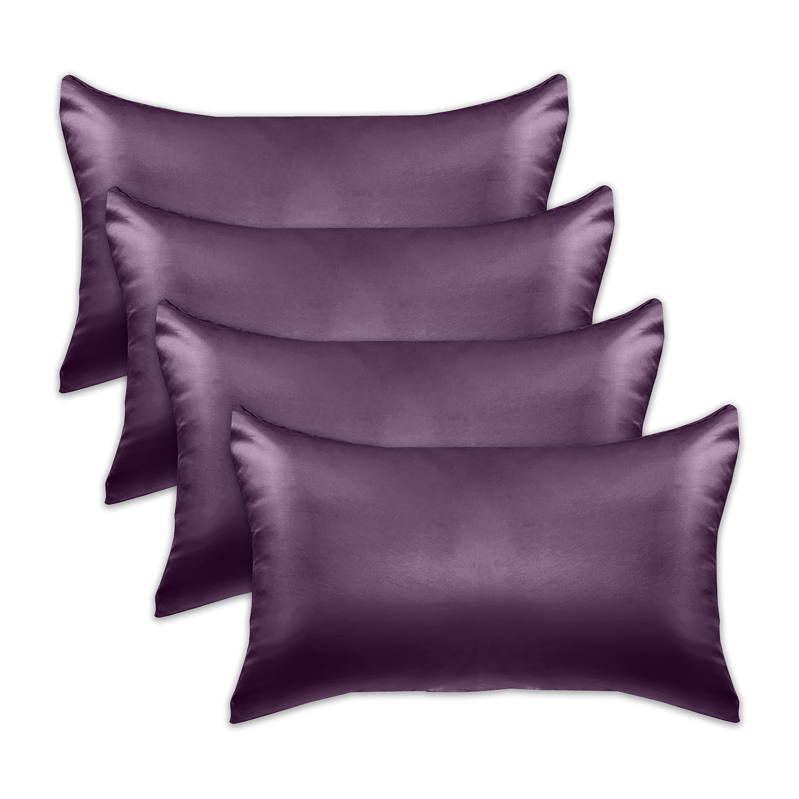 Taies d'oreiller en satin violet 50x101 cm grand lit lot de 4 housses